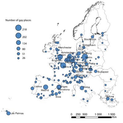Počet gay míst v Evropě