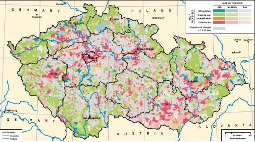 Procesy změn krajinného pokryvu podle katastrů v Česku mezi lety  1990 - 2010