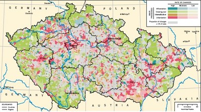 Procesy změn krajinného pokryvu podle katastrů v Česku mezi lety  1990 - 2010